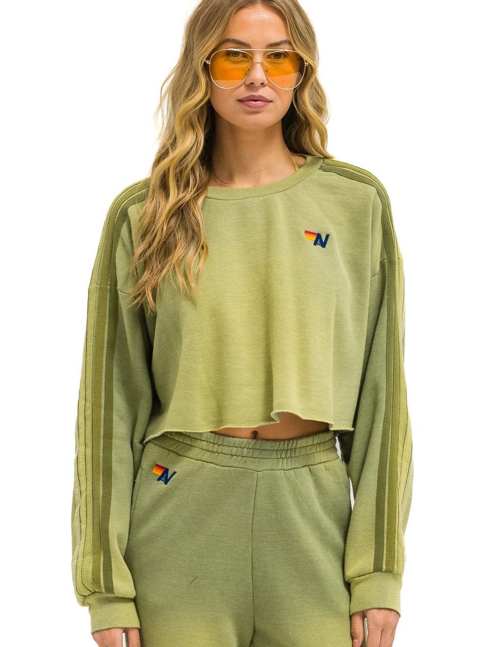 Olive Green Cropped Sweatshirt Top - Women's
